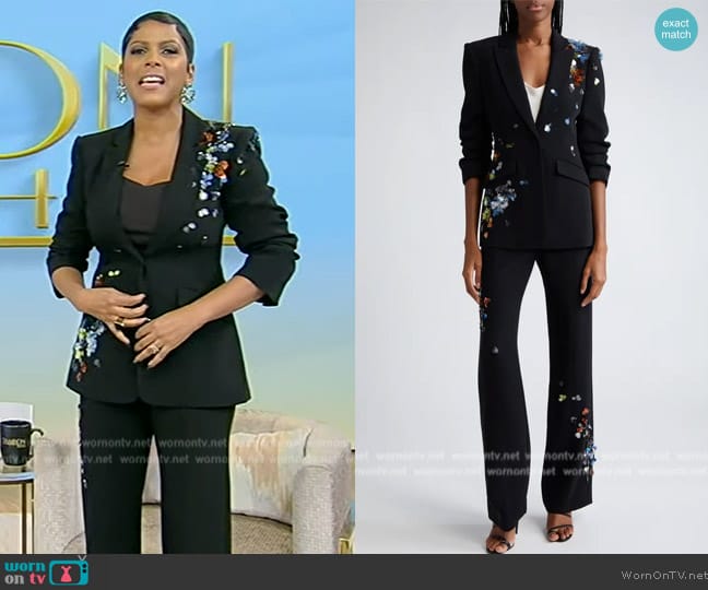 Cinq a Sept Cheyenne Sequin Flower Blazer worn by Tamron Hall on Tamron Hall Show