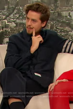 Cole Sprouse’s navy sleeve stripe jacket on The Drew Barrymore Show