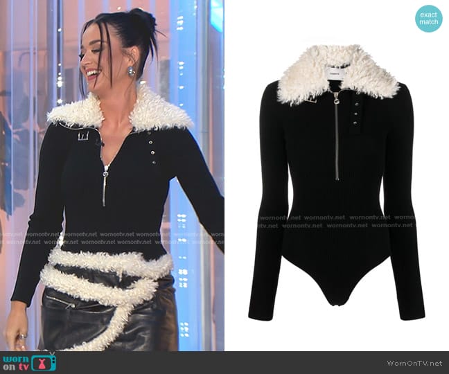 Coperni Fleece-Collar Ribbed bodysuit worn by Katy Perry on American Idol