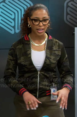 Courtney’s camo bomber jacket on The Neighborhood