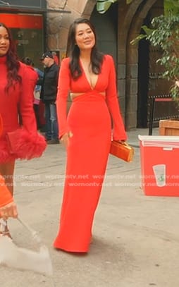 Crystal’s red cutout maxi dress on The Real Housewives of Beverly Hills