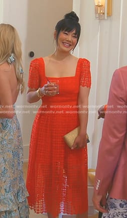 Crystal’s red lace midi dress on The Real Housewives of Beverly Hills