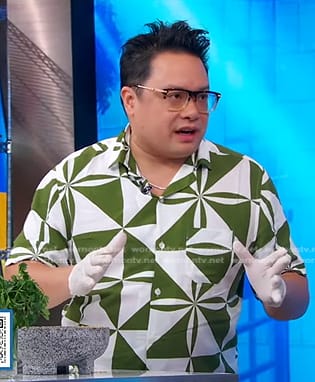 Dale Talde’s green geometric print shirt on Good Morning America