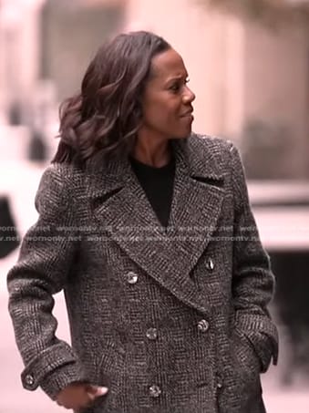 Deborah’s grey plaid double breasted coat on Good Morning America