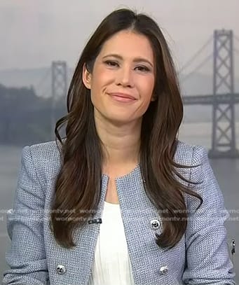 Deirdre’s blue textured double breasted jacket on NBC News Daily