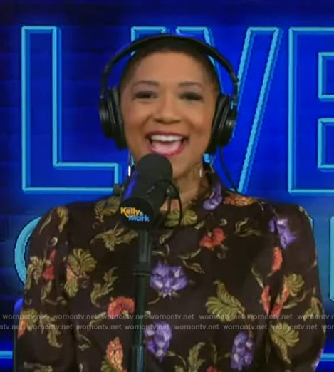 Deja Vu’s black floral print dress on Live with Kelly and Mark