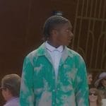 Derek’s tie dye print denim jacket on Death and Other Details
