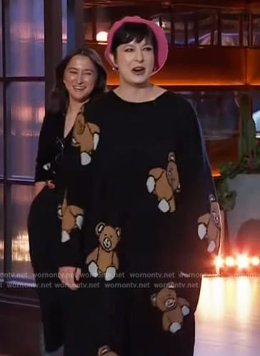 Diablo Cody’s black teddy bear sweater dress on The Kelly Clarkson Show