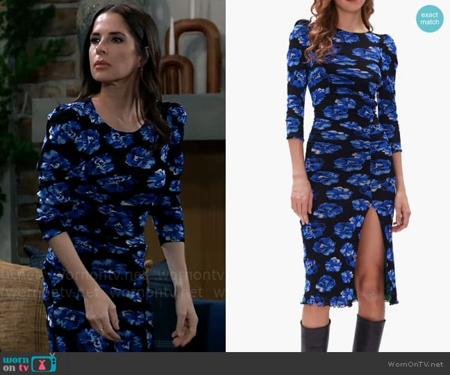 Diane von Furstenberg Priyanka Dress in Blue Floral worn by Sam McCall (Kelly Monaco) on General Hospital