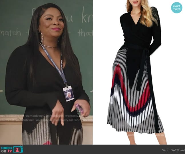 Diane von Furstenberg Reiko Long Sleeve Midi Sweater Dress worn by Ava Coleman (Janelle James) on Abbott Elementary