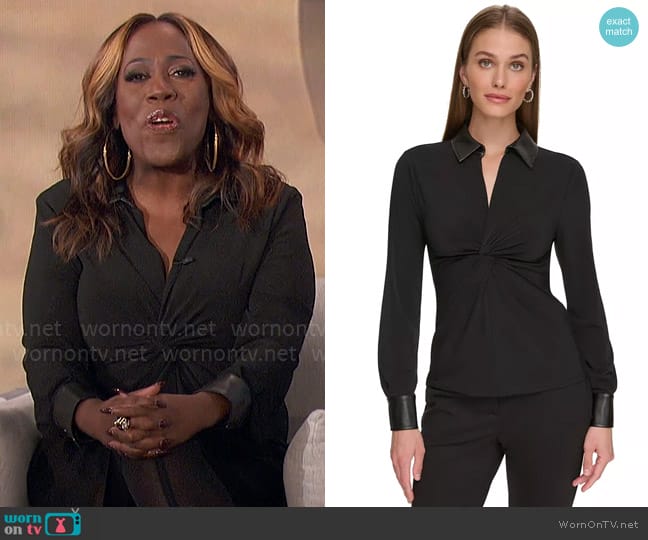 DKNY Twisted Faux-Leather-Collar Top worn by Sheryl Underwood on The Talk