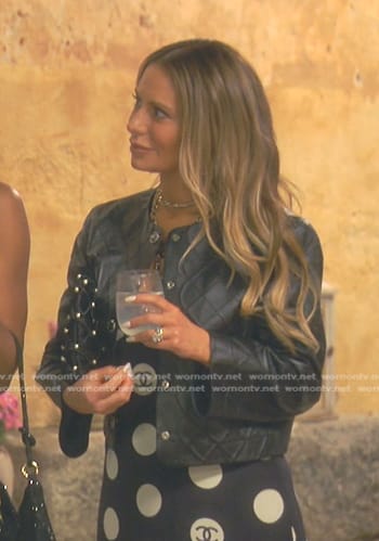 Dorit’s black polka dot dress on The Real Housewives of Beverly Hills