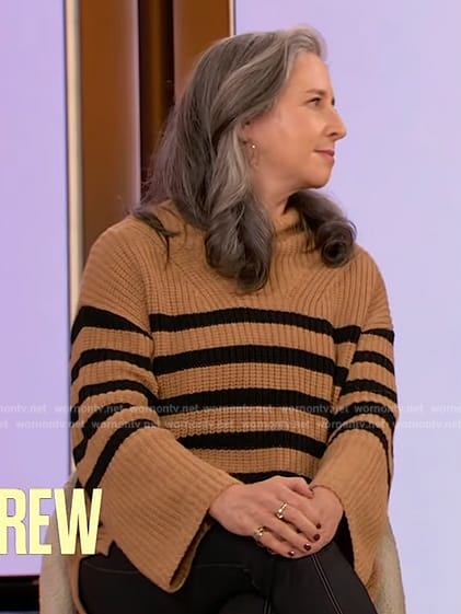 Dr Suzanne Gilberg Lenz’s beige stripe sweater on The Drew Barrymore Show