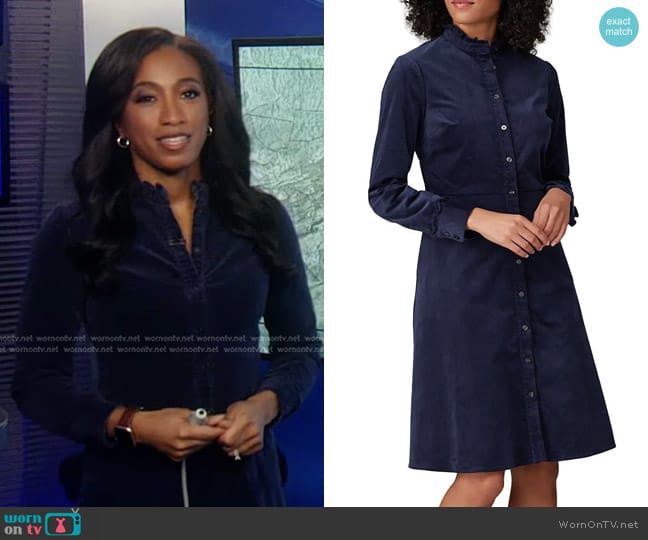 Draper James Corduroy Shirt Dress in Navy worn by Brittany Bell on Good Morning America
