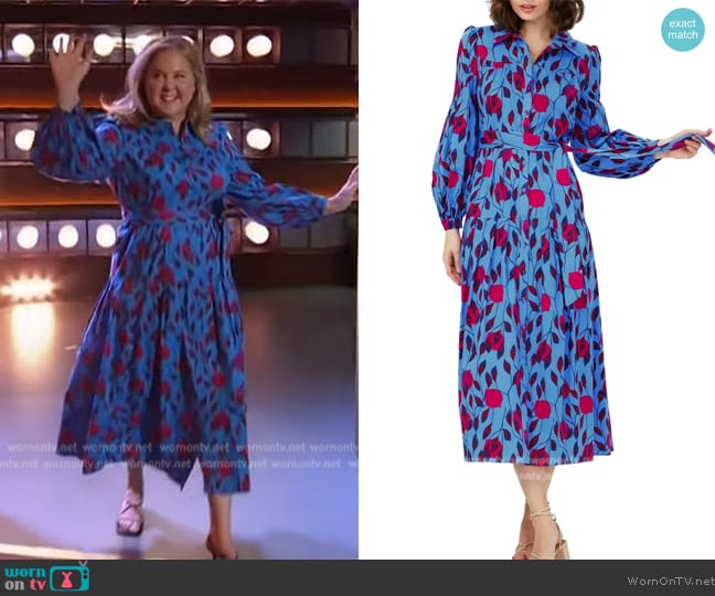 Diane von Furstenberg Lux Leaf Print Long Sleeve Midi Shirtdress worn by Amy Schumer on The Kelly Clarkson Show
