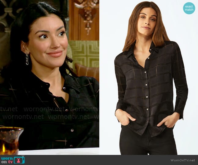 Ecru Bacall Satin Burnout Shirt worn by Audra Charles (Zuleyka Silver) on The Young and the Restless