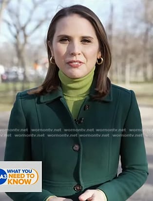 Elizabeth Schulze’s green coat on Good Morning America