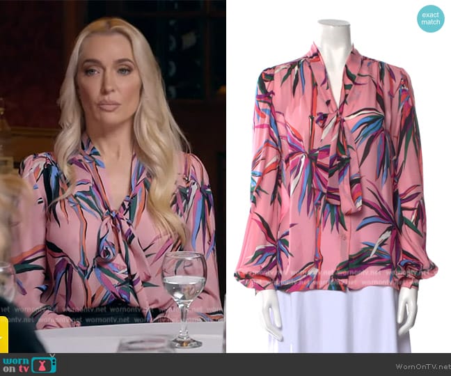 Emilio Pucci Silk Floral Print Blouse worn by Erika Jayne on Access Hollywood