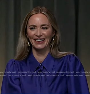 Emily Blunt’s blue tie neck blouse on Good Morning America