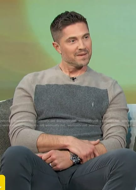 Eric Winter’s colorblock knit sweater on Access Hollywood