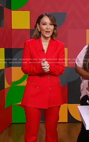 Eva’s red blazer and pant suit on Good Morning America
