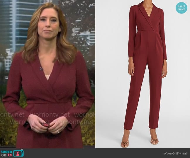 Express Twill Long Sleeve Blazer Jumpsuit worn by Stephanie Abrams on CBS Mornings