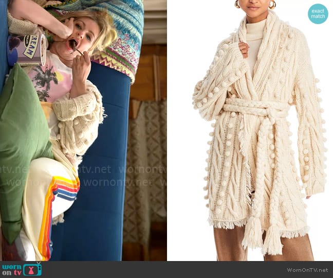 FARM Rio Cable Knit Belted Cardigan Sweater worn by Gemma (Beth Behrs) on The Neighborhood