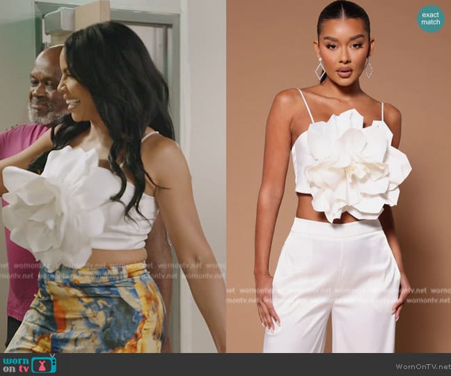 Fashion Nova Rosalia Flower Pant Set worn by Mia Thornton on The Real Housewives of Potomac