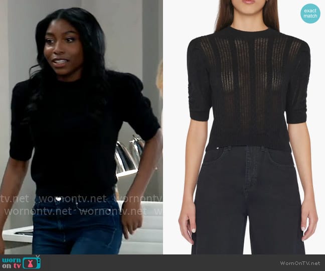 Frame Noir Cashmere & Wool Short Sleeve Sweater worn by Trina Robinson (Tabyana Ali) on General Hospital