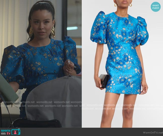 Ganni Puff-sleeve jacquard mini dress worn by Mariana Foster (Cierra Ramirez) on Good Trouble