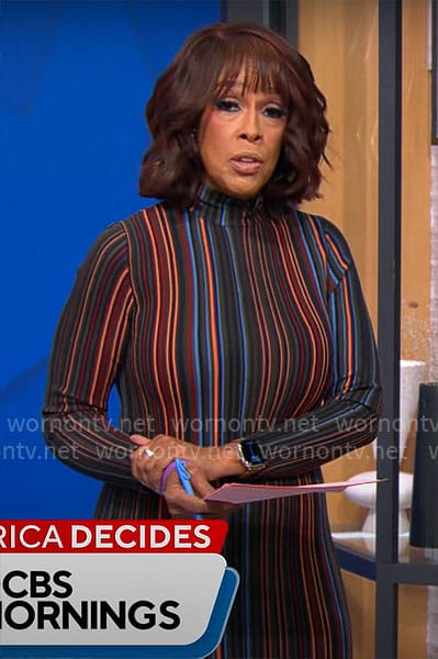 Gayle King’s vertical stripe dress on CBS Mornings