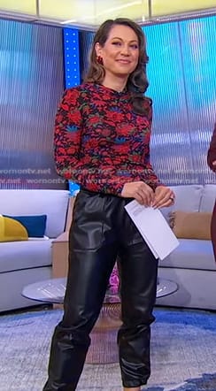 Ginger’s floral top and black leather pants on Good Morning America