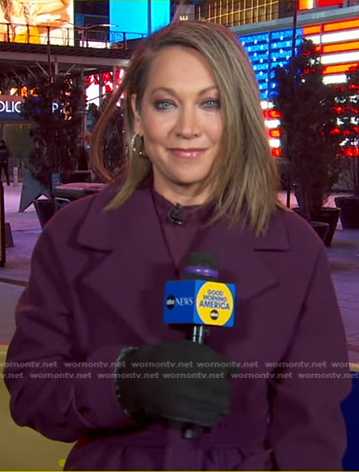 Ginger’s purple wrap coat on Good Morning America