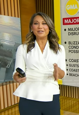 Ginger’s white peplum wrap top on Good Morning America
