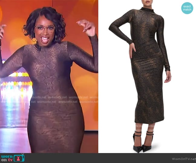 Good American Snakeskin Long-Sleeve Midi-Dress worn by Jennifer Hudson on The Jennifer Hudson Show