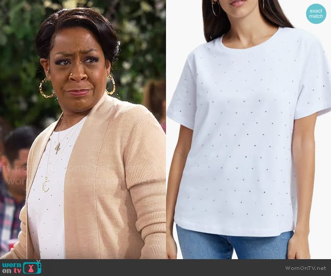 Good American Crystal Embellished Cotton T-Shirt worn by Tina Butler (Tichina Arnold) on The Neighborhood