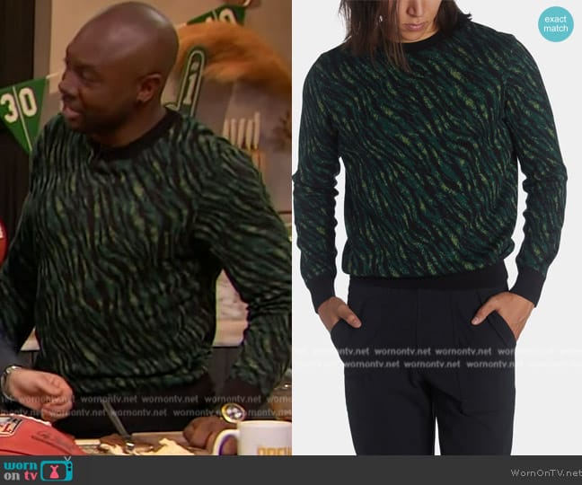 Good Man Brand Printed Jacquard Sweater worn by Eddie Jackson on The Drew Barrymore Show
