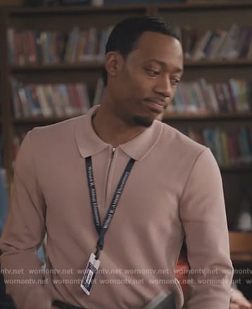 Gregory’s pink collared sweater on Abbott Elementary
