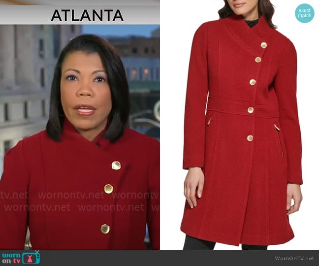 Guess Asymmetrical Button Front Coat worn by Nikole Killion on CBS Mornings