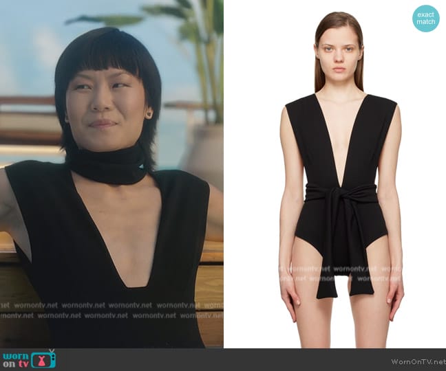 Haight Black V Swimsuit worn by Eleanor Chun (Karoline) on Death and Other Details