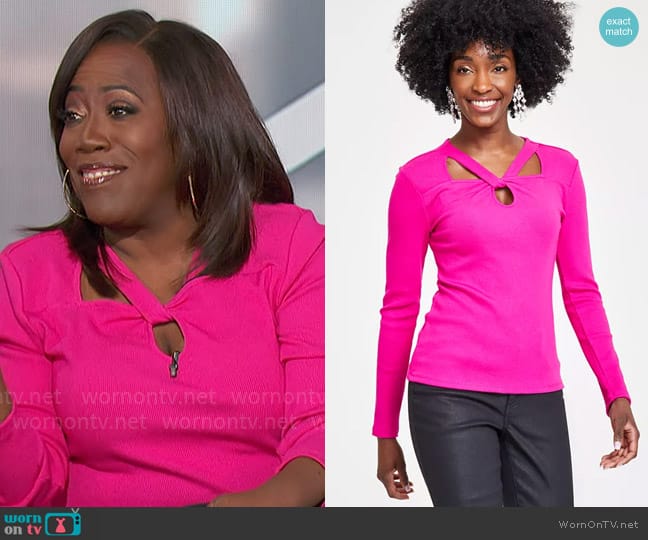 INC International Concepts Cutout Ribbed Top worn by Sheryl Underwood on The Talk