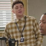 Jacob’s mustard check shirt on Abbott Elementary