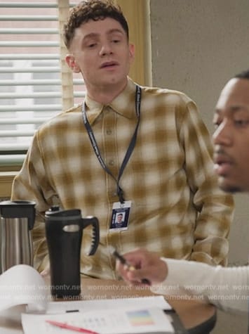 Jacob’s mustard check shirt on Abbott Elementary