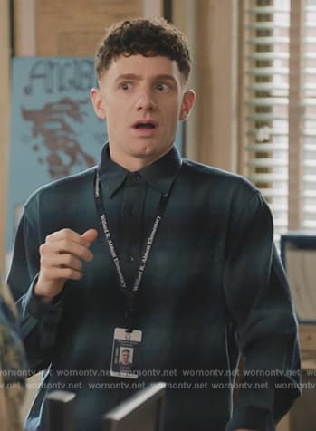 Jacob’s blue plaid shirt on Abbott Elementary