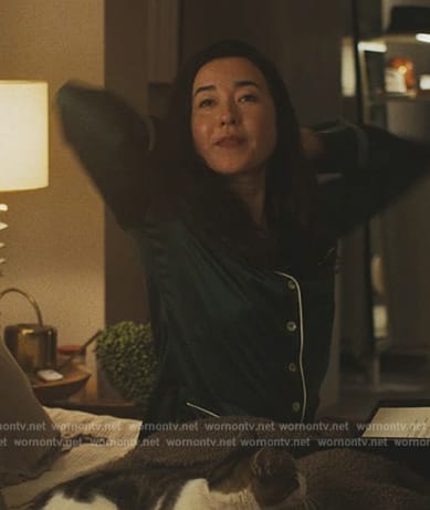 Jane’s green satin piping pajamas on Mr. & Mrs. Smith
