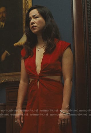 Jane’s red cutout twist front dress on Mr. & Mrs. Smith