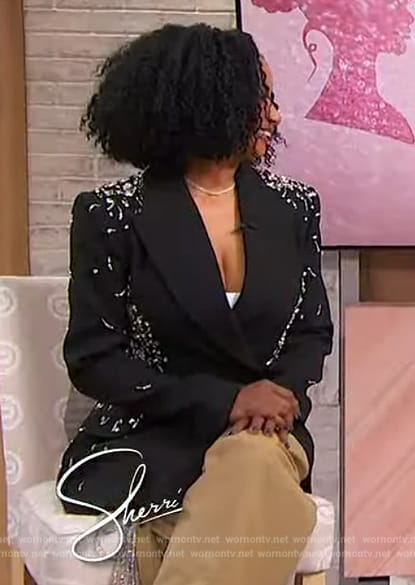 Janell Stephen’s black embellished blazer on Sherri
