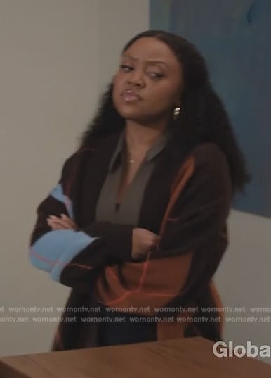 Janine’s brown argyle cardigan on Abbott Elementary
