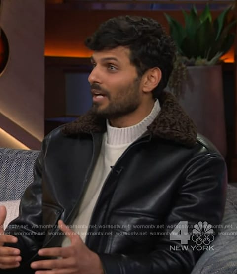 Jay Shetty’s black leather jacket on The Kelly Clarkson Show