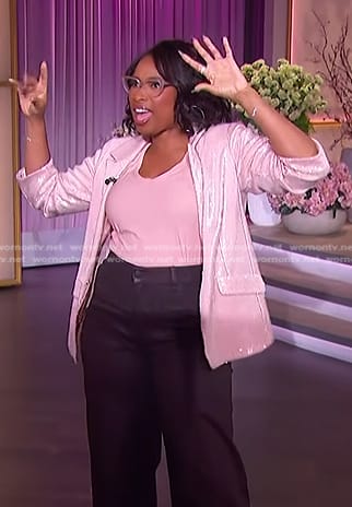 Jennifer’s sequin blazer and brown pants on The Jennifer Hudson Show